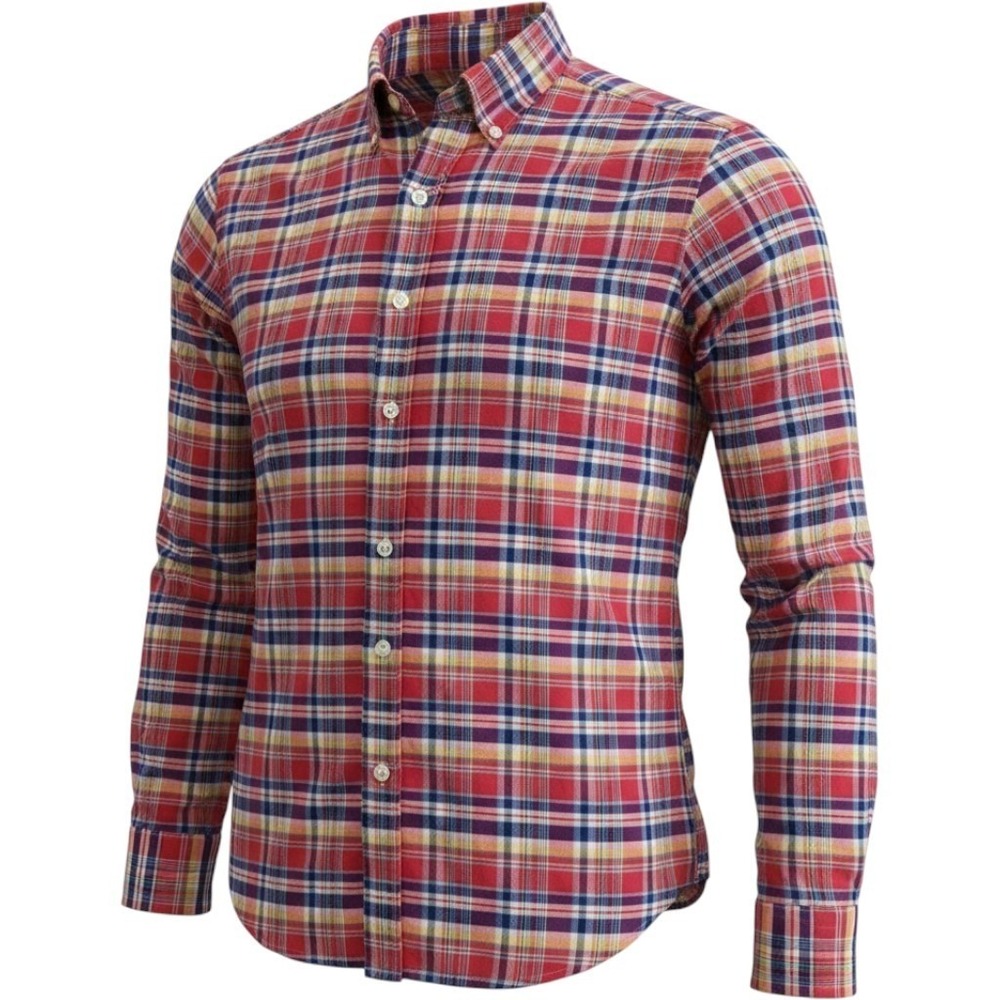 RALPH LAUREN Plaid Button Shirt Mens Medium Pink Purple Plaid Cotton Flesh Pony